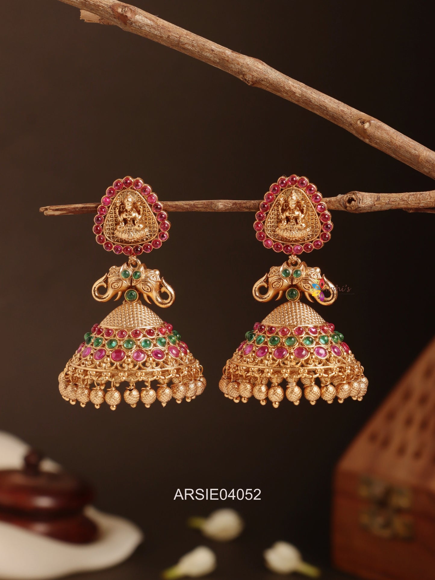 Lakshmi Red and Green Stone Jhumka
