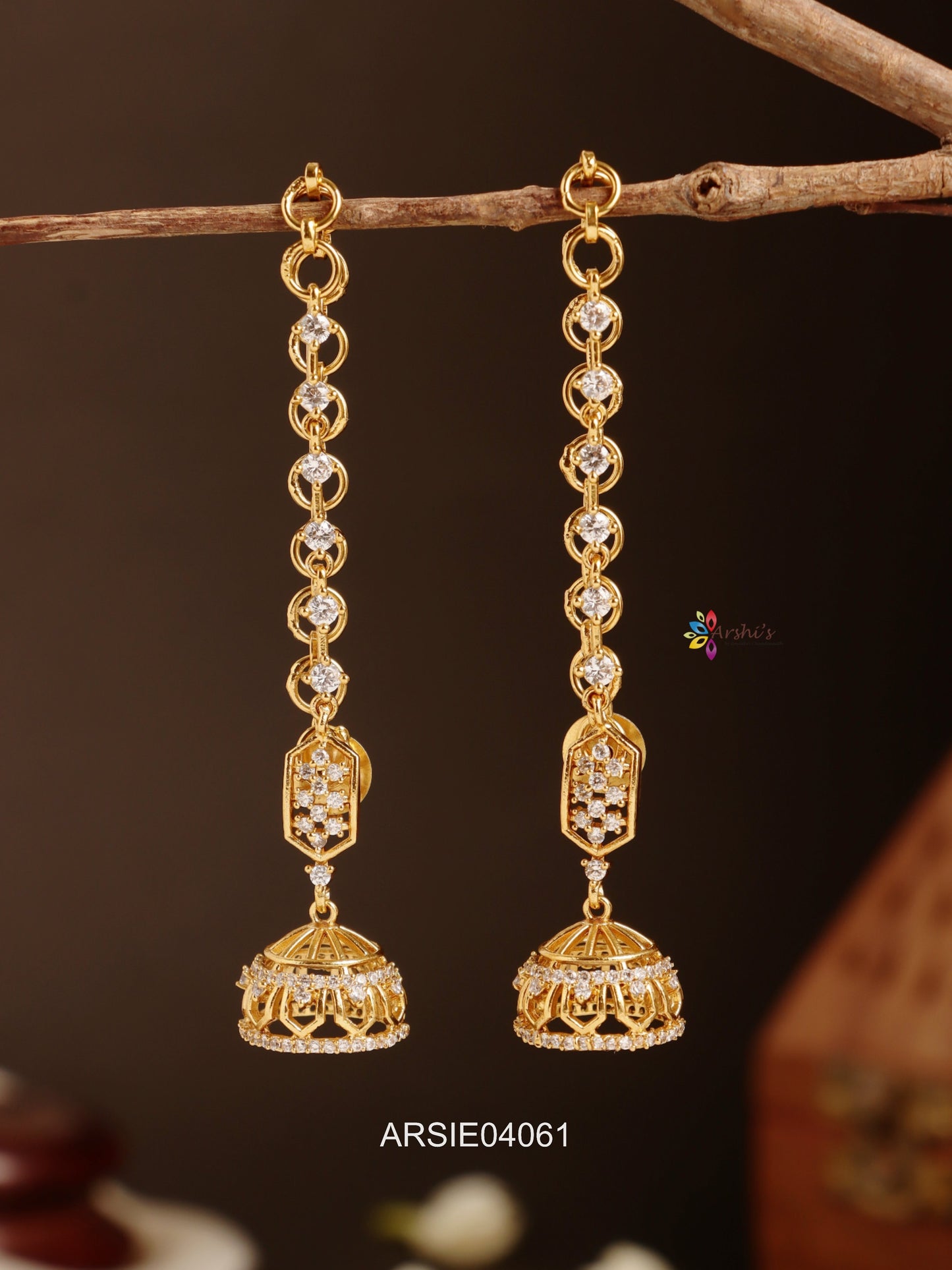 AD White Stone Jhumka with Earchains
