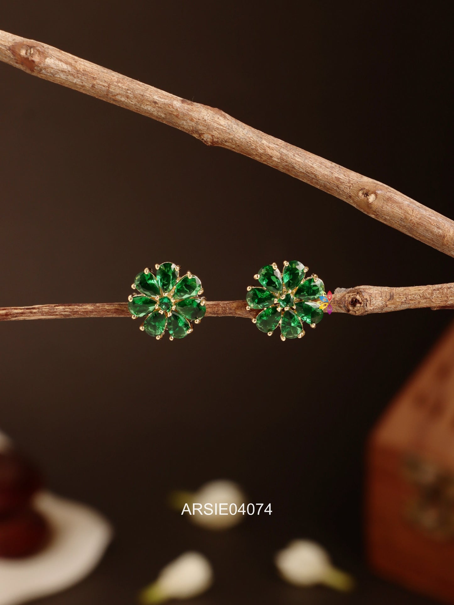 Green Stone Small Ear Studs