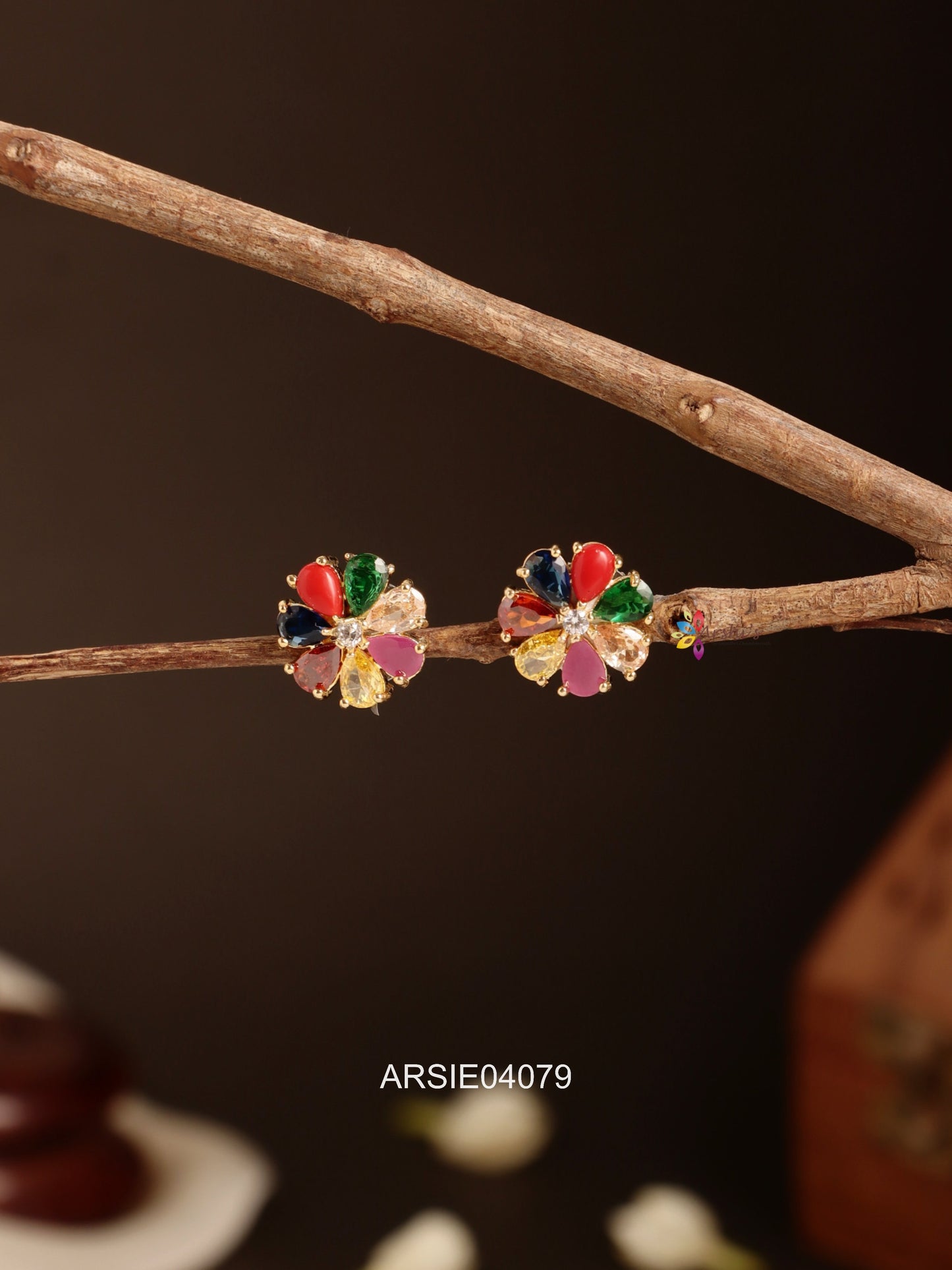 Navarathna Stone Small Ear Studs