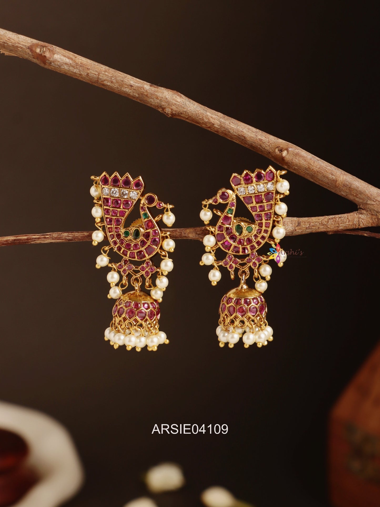 Peacock Kemp Pearl Drop Jhumka