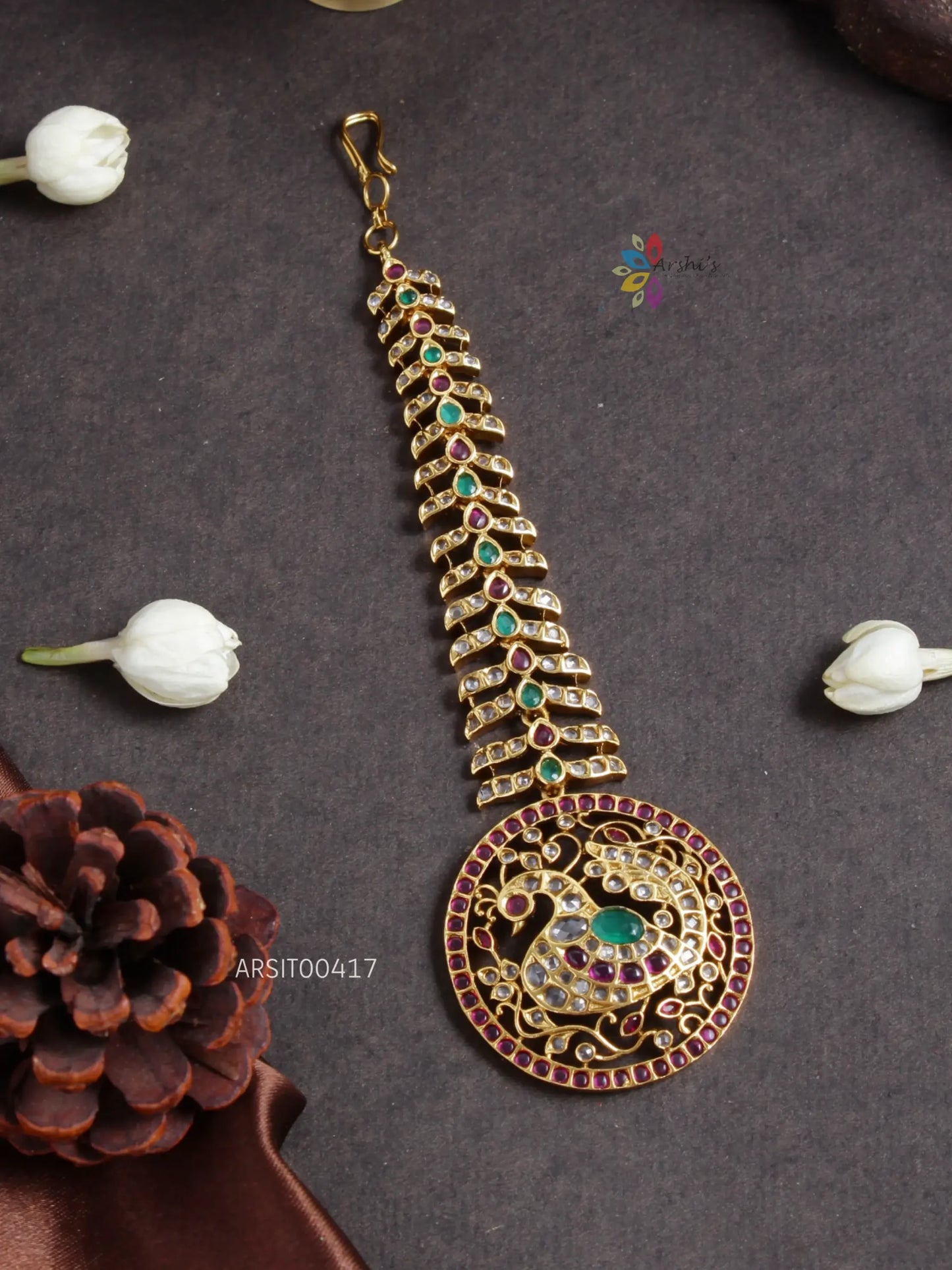 Peacock Kemp and Green Bridal Maangtikka