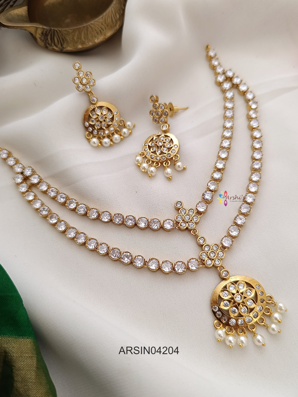 Two Layer AD Stone Attigai Necklace