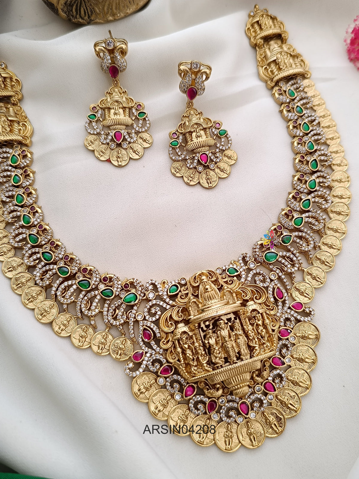 Bridal Seetha Ram Pendant with Kasu Necklace