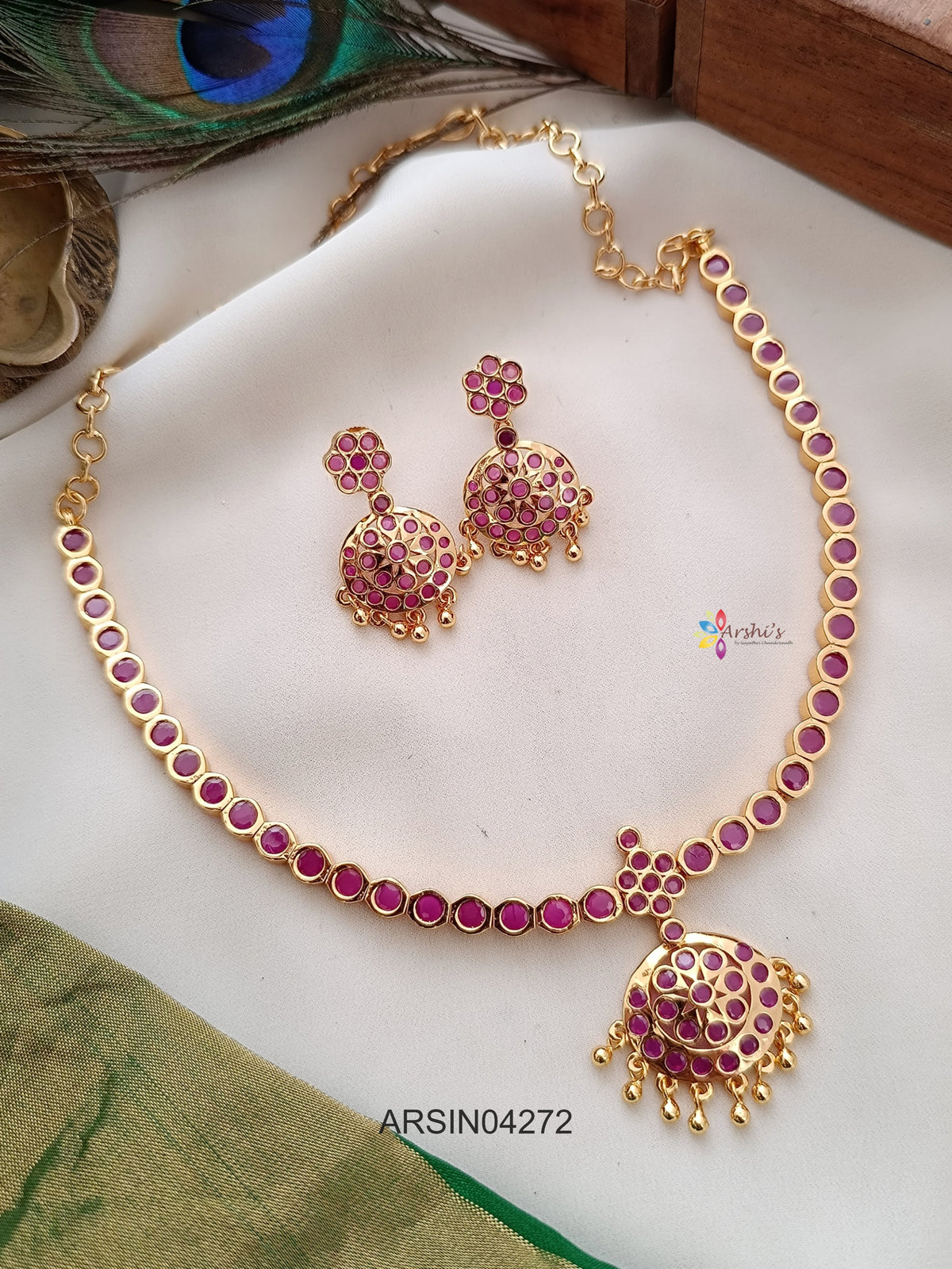 Ruby Stone Attigai Necklace