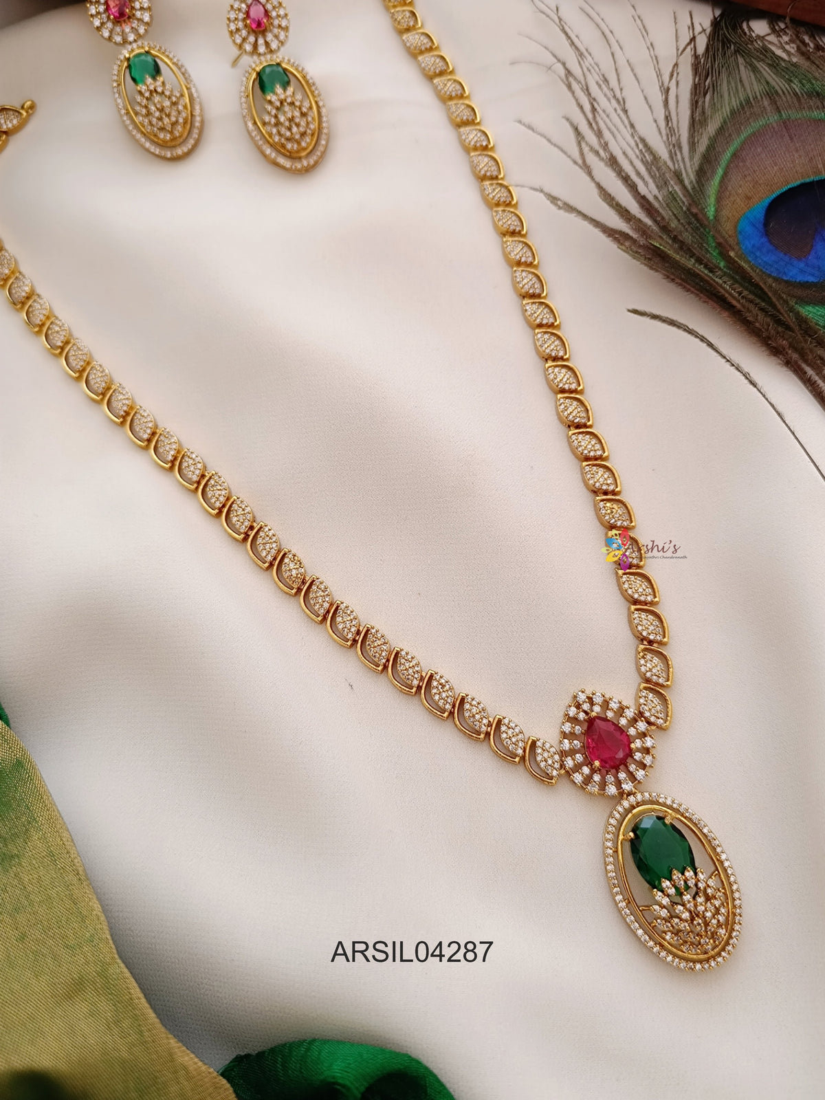 Ruby and Emerald Pendant White Stone Haram