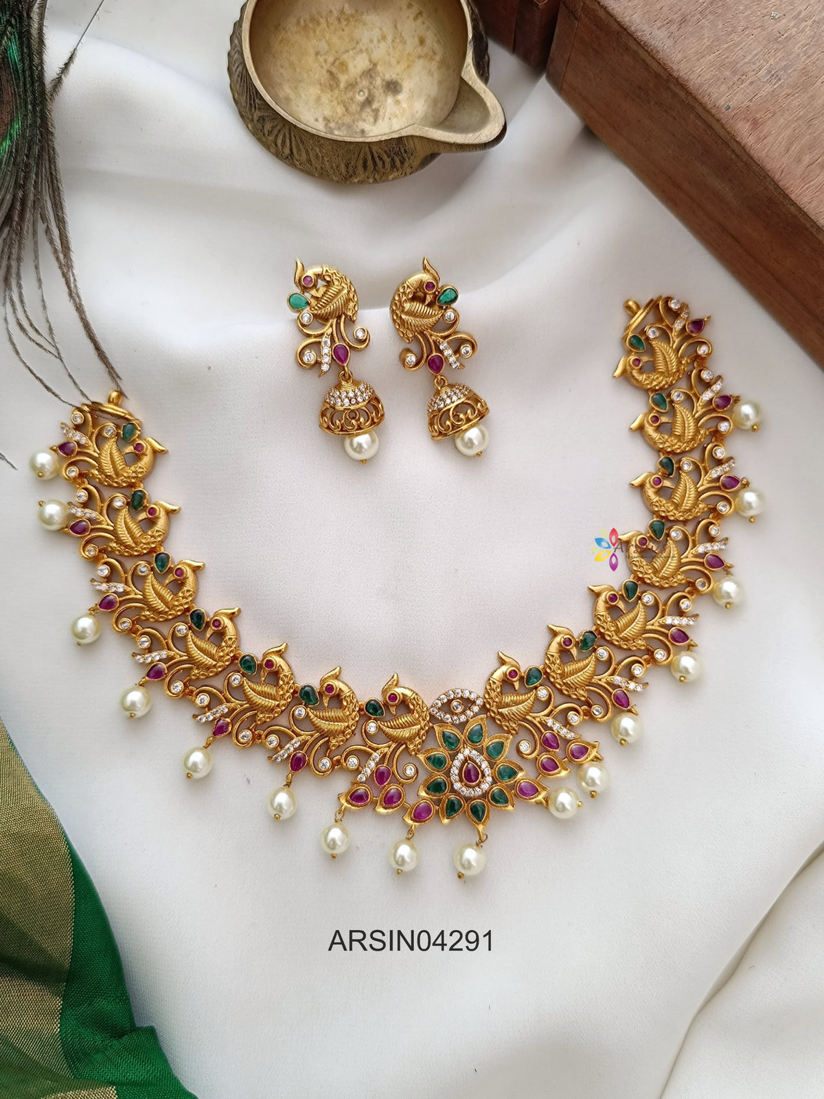 Peacock Pearl Drop Necklace