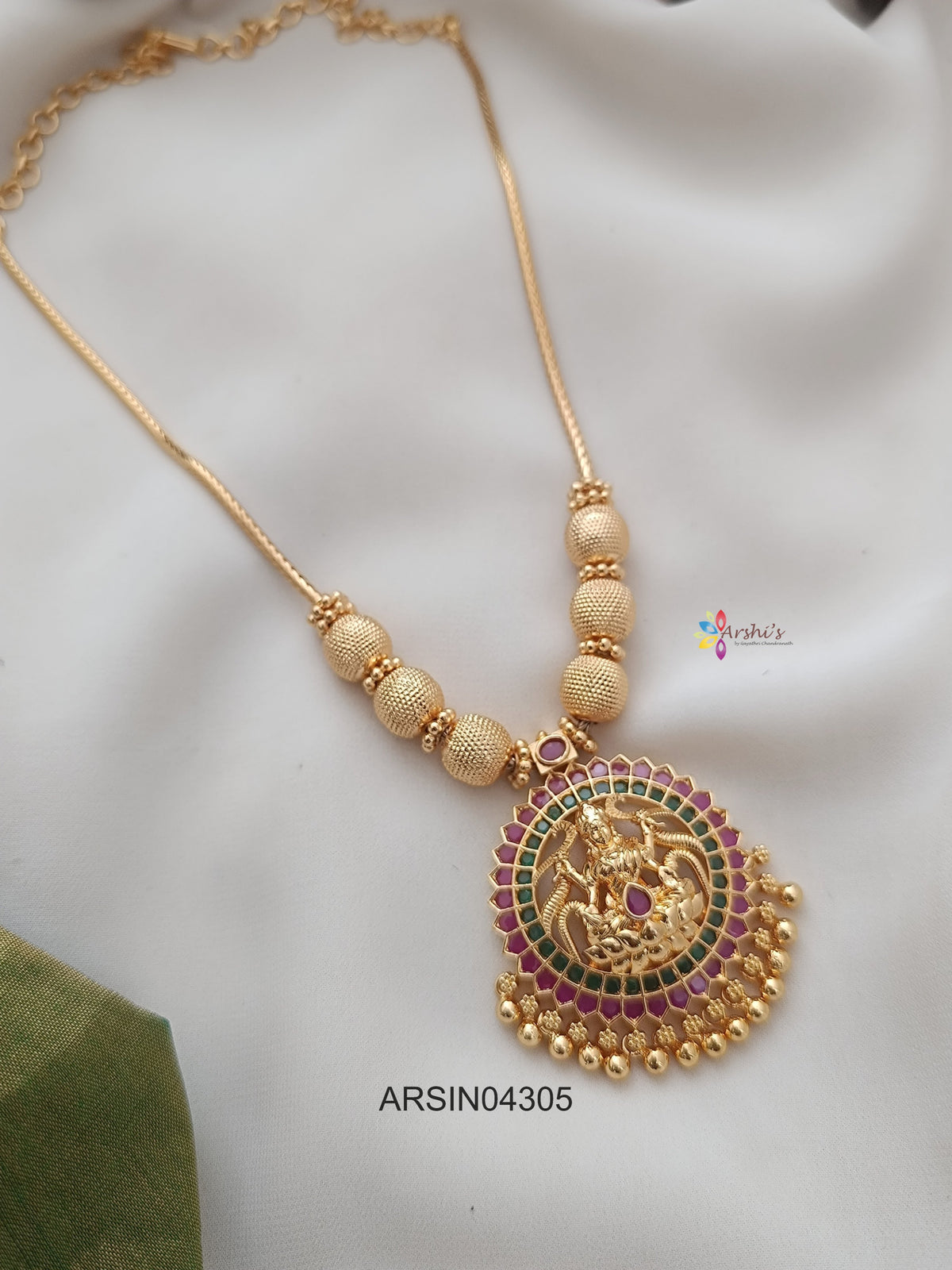 Lakshmi Pendant Gold Ball Necklace