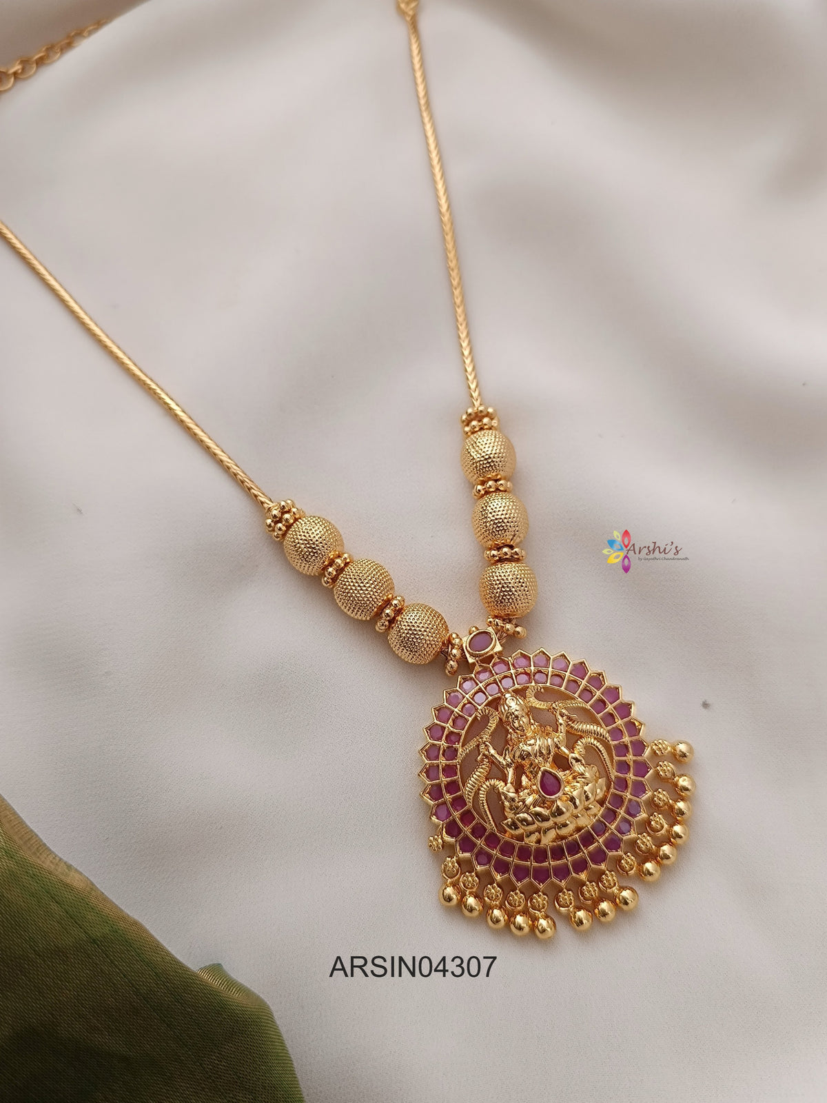 Lakshmi Pendant Gold Ball Necklace