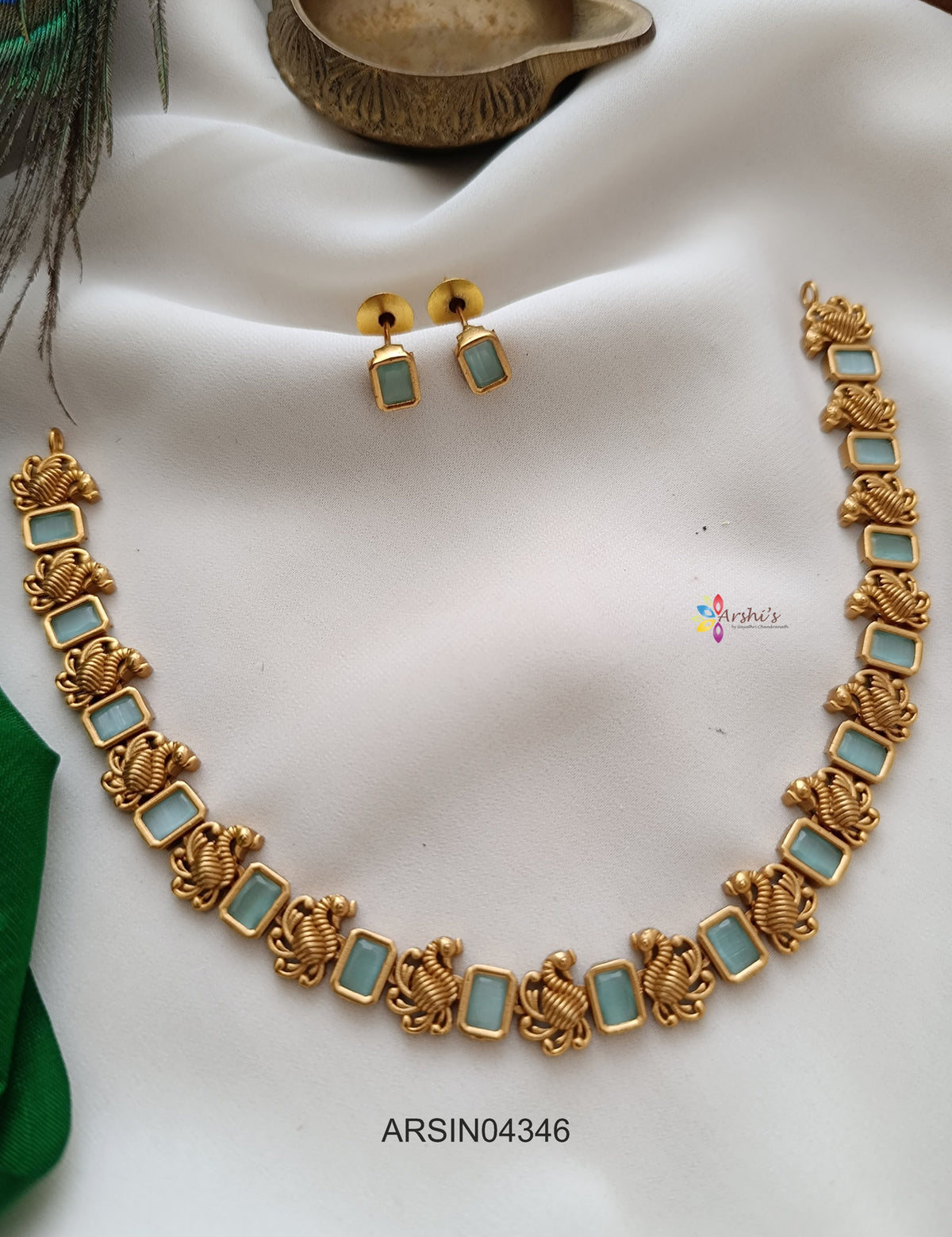 Swan Square Pale Blue Stone Necklace