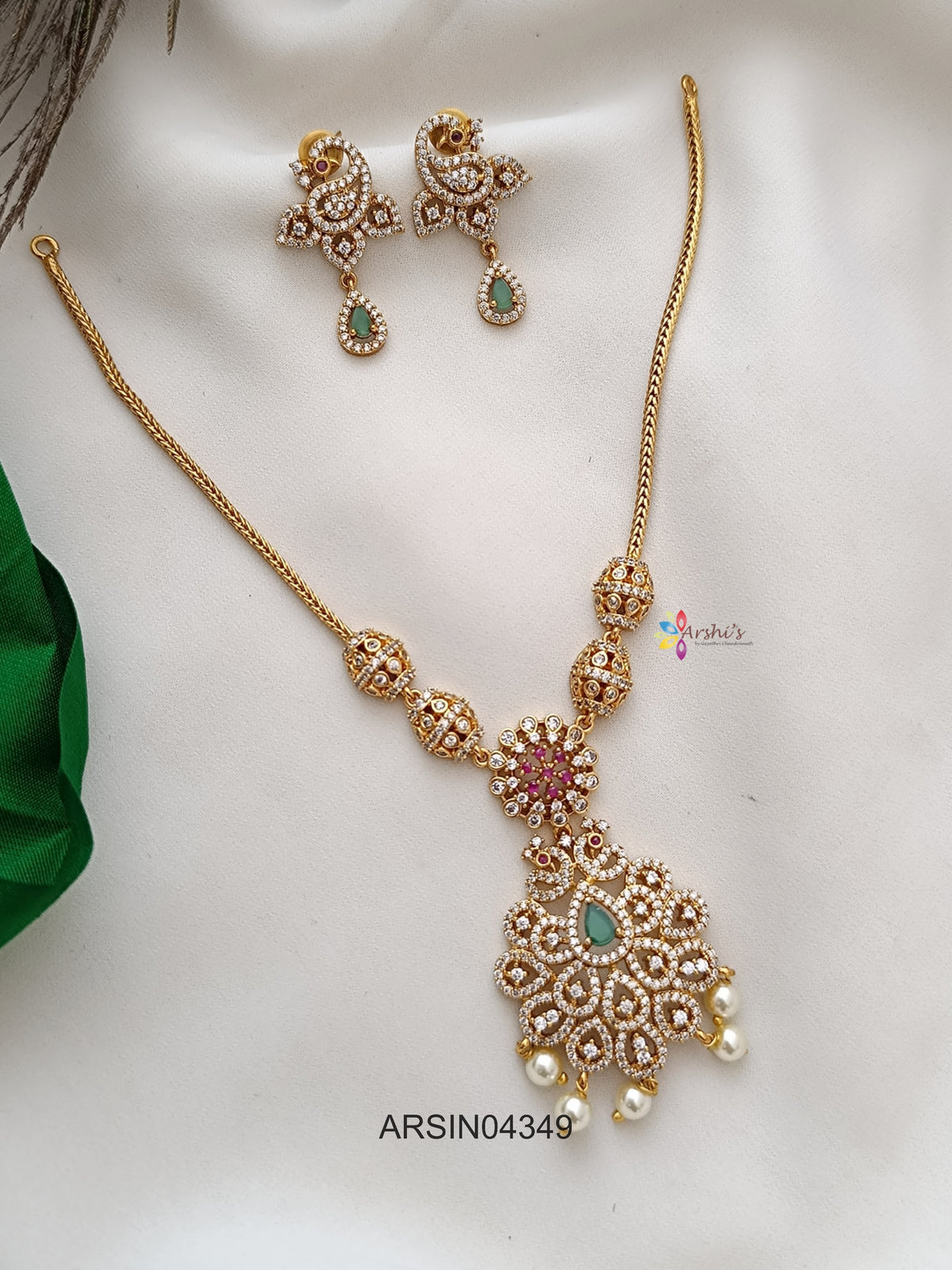 Simple AD Stone Pearl Drops Necklace