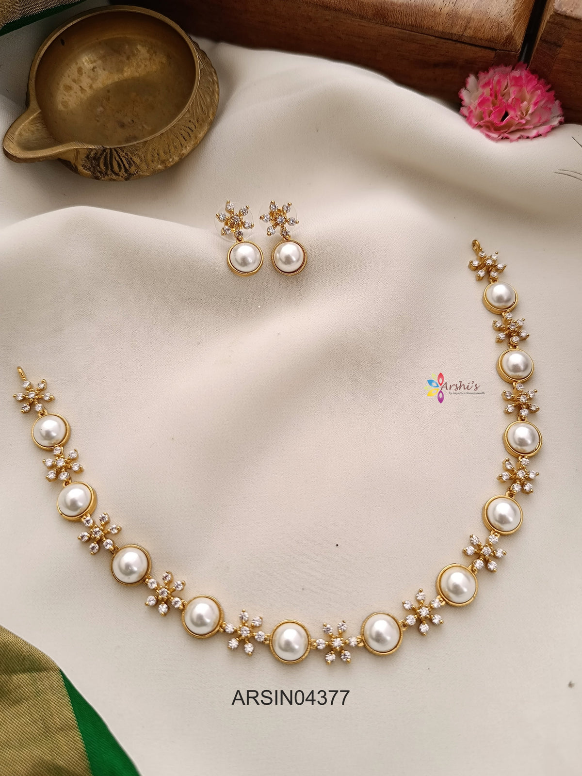 Pearl and AD White Stone Necklace