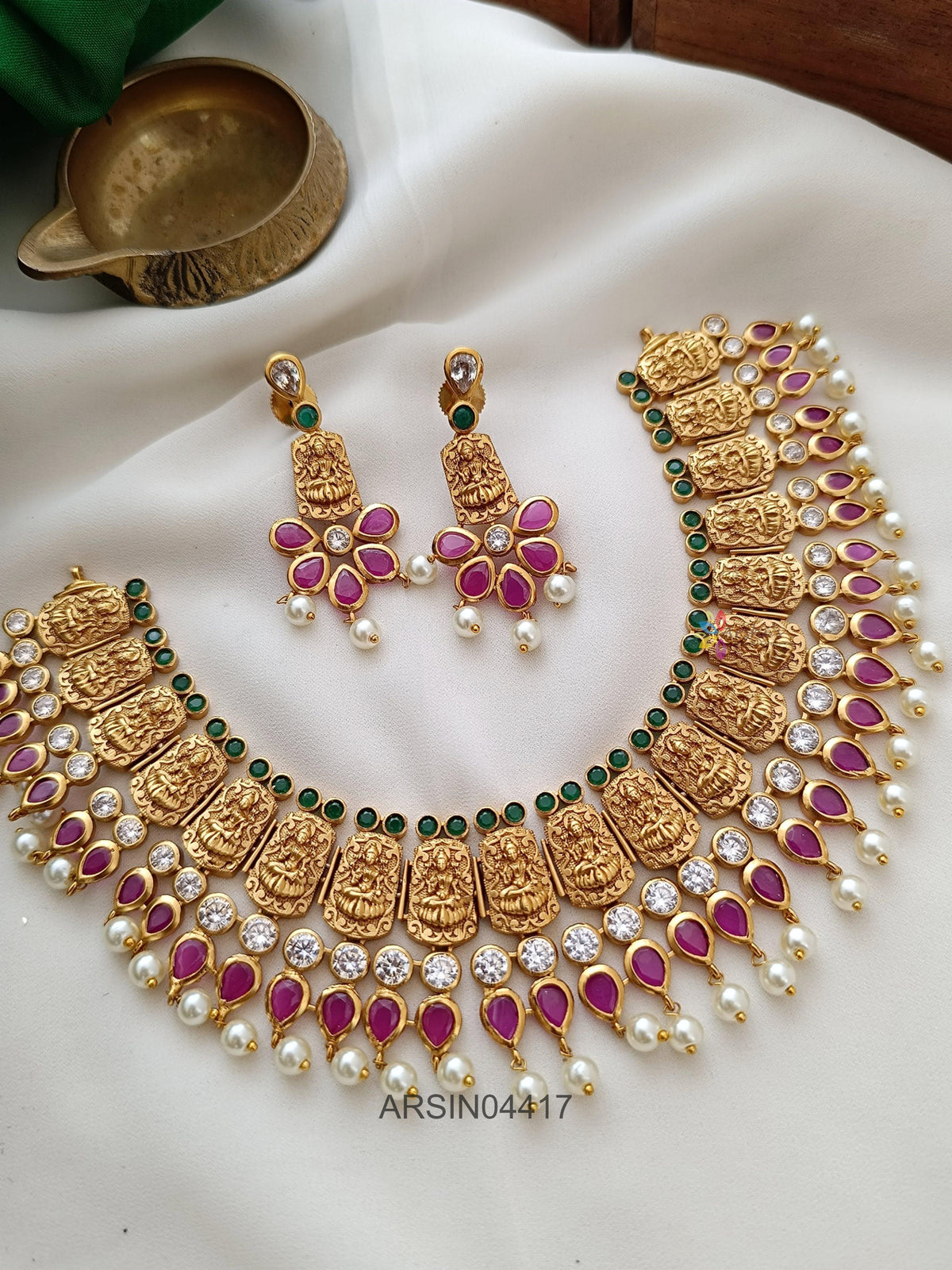 Layered Lakshmi and Stone Necklace