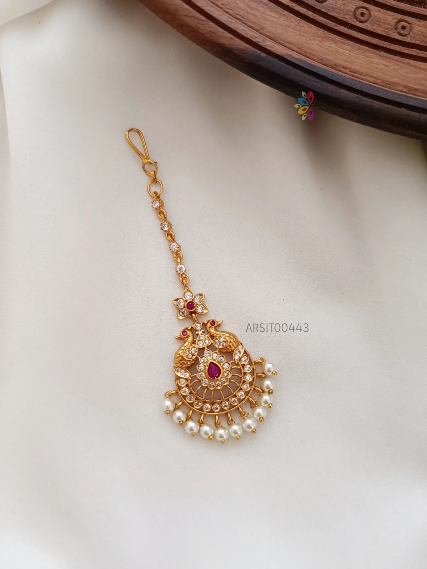 White AD Stone Peacock Maangtikka