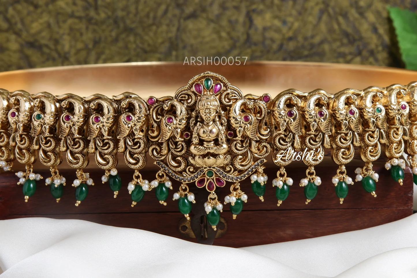 Antique Bridal Green Hanging Hipbelt (Oddiyanam)