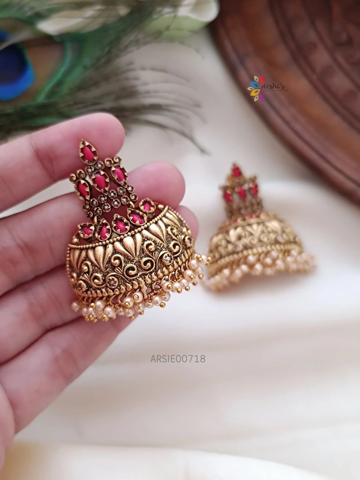 Traditional Red Stone Half Jhumka