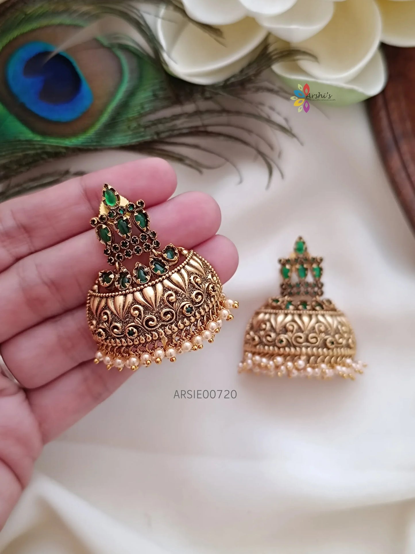 Traditional Green Stone Half Jhumka