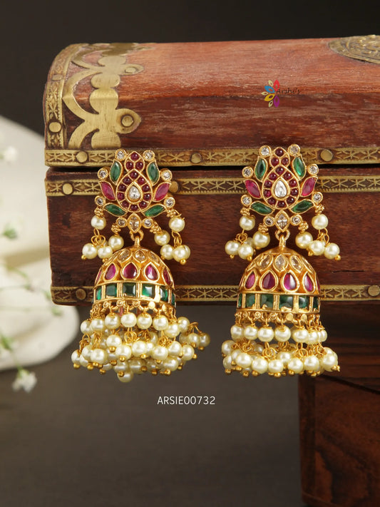 Beautiful Lotus Design Pearl Jhumka