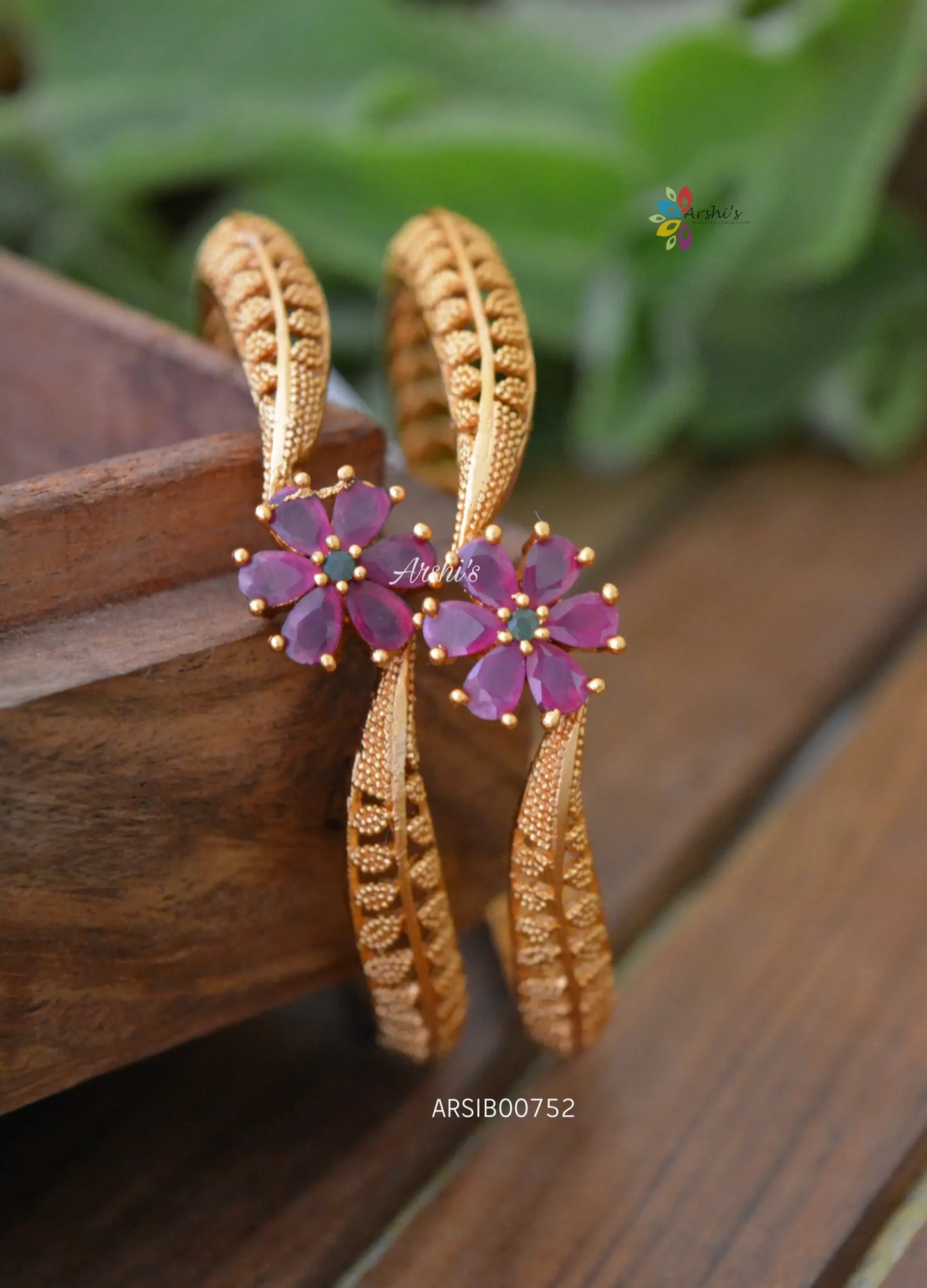 Flower Design Ruby Stone Bangles