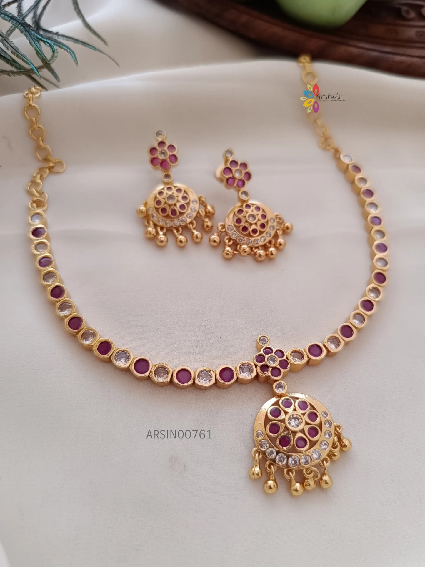 Trendy Red and White AD Stone Necklace