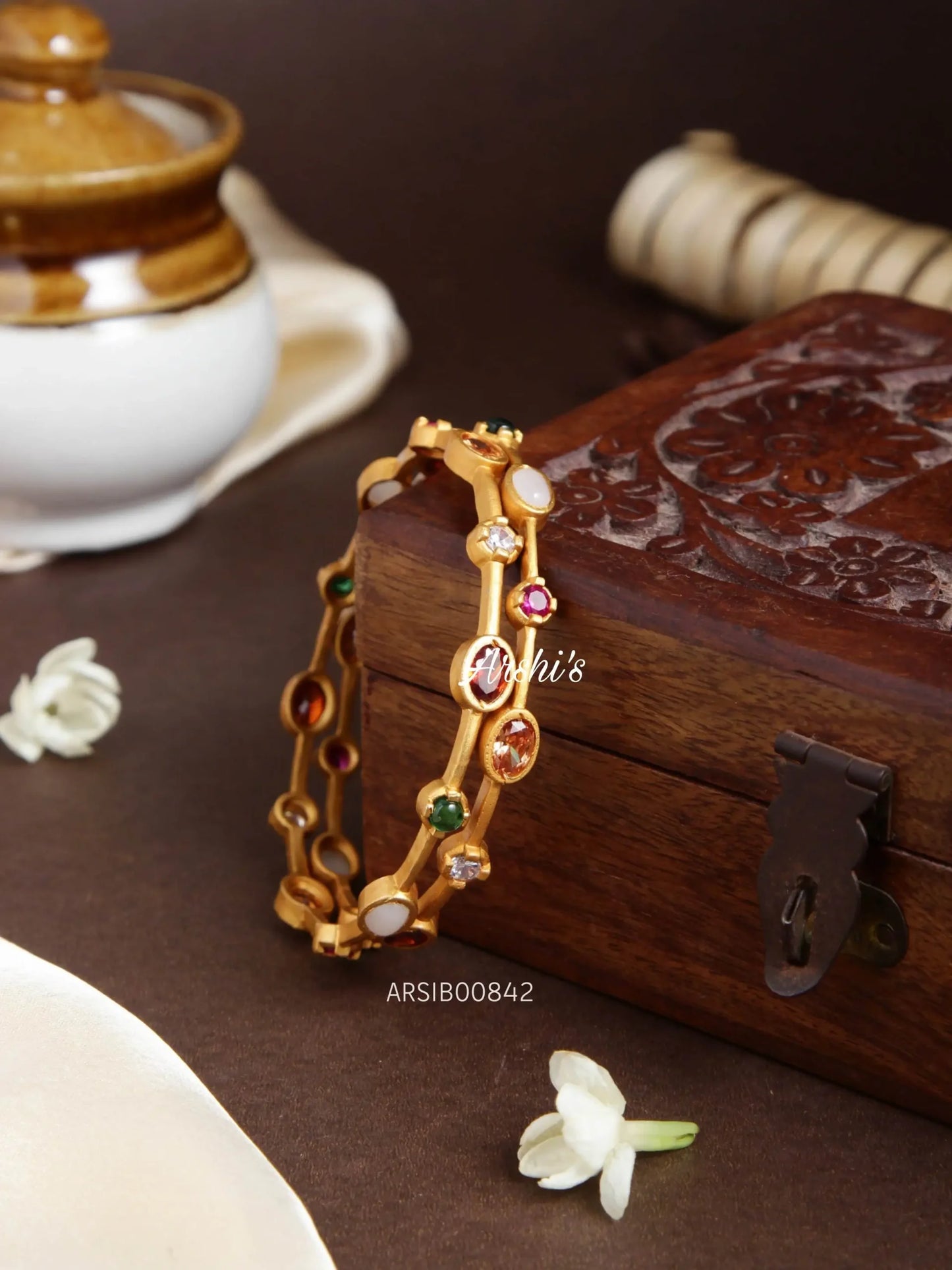 Multi Color Stone Set of Two Bangles