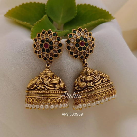 Antique Green Stone Jhumka