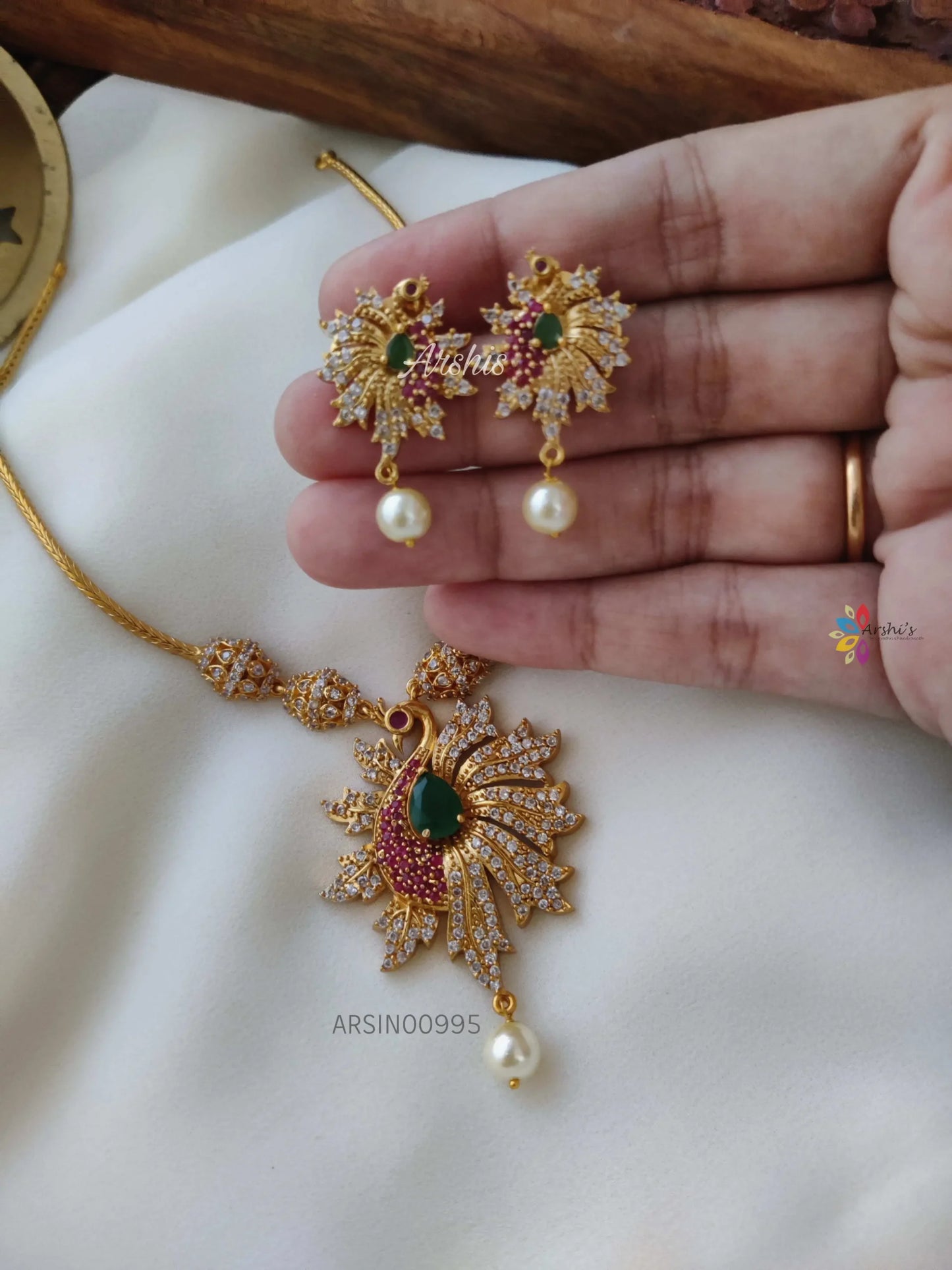 Peacock Pendant AD Stone Necklace