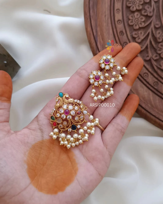 Trendy peacock multi stone pearl pendant