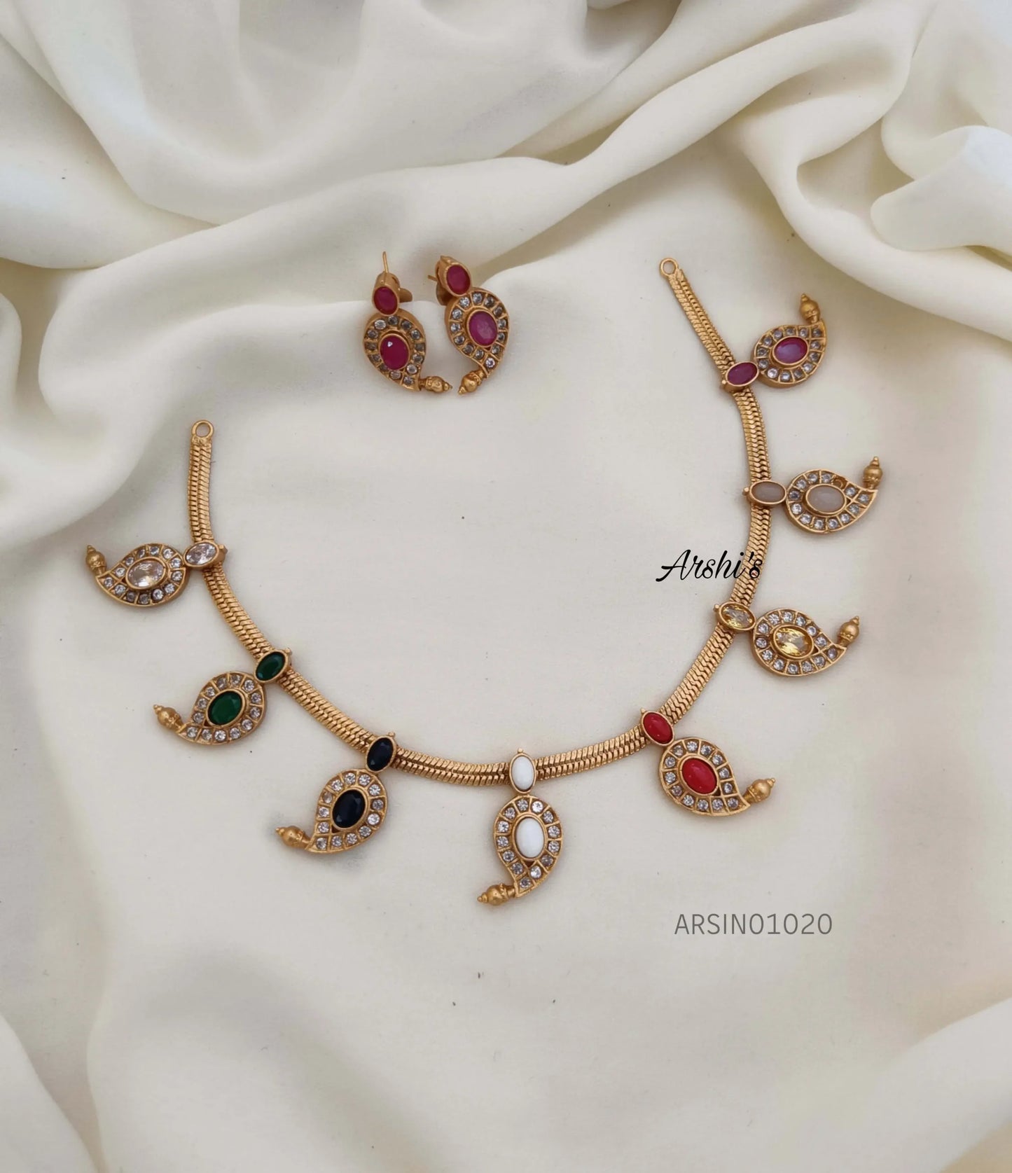 Mango Design Navarathna Stone Necklace