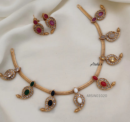 Mango Design Navarathna Stone Necklace