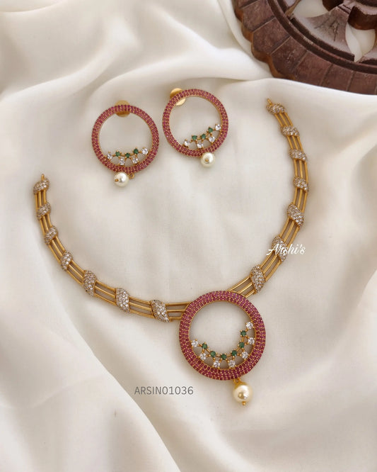 Classic Round Pendant Stone Necklace