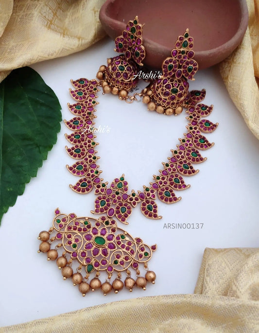 Bridal Mango Design Red and Green Kemp Necklace