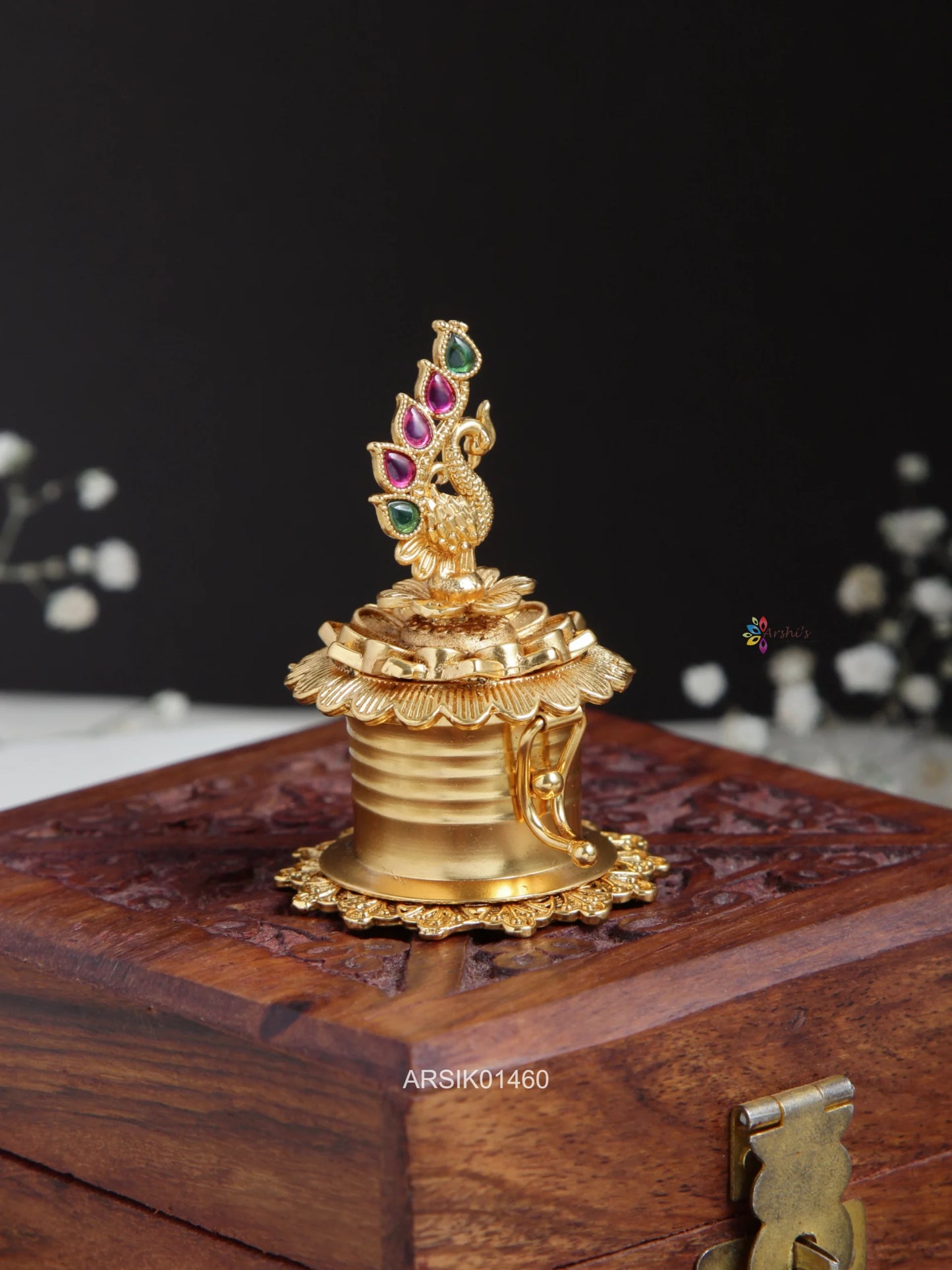 Peacock Kemp Stone Kumkum Box