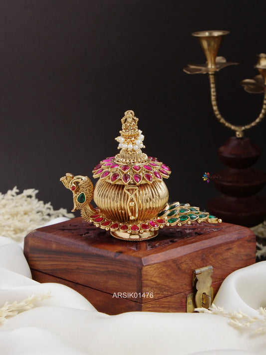 Lakshmi and Peacock Kumkum Box
