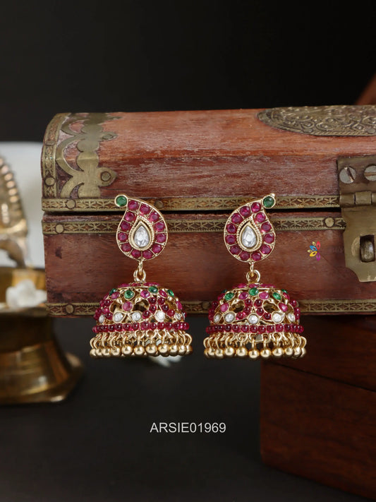 Beautiful Mango Kemp Stone Jhumka