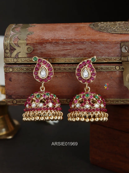 Beautiful Mango Kemp Stone Jhumka