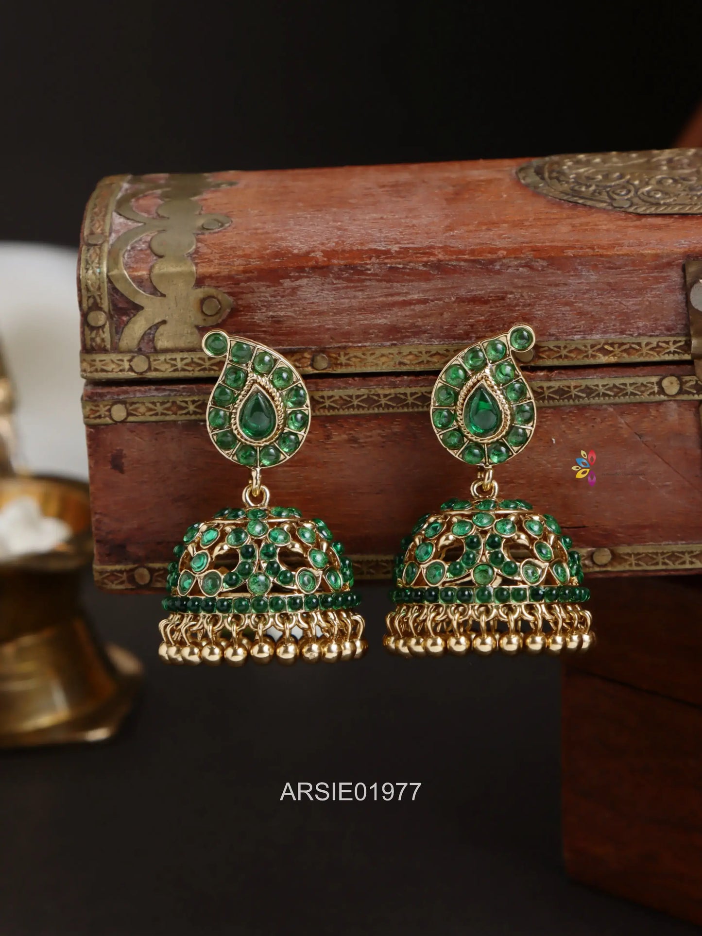 Mango Emerald Stone Jhumka
