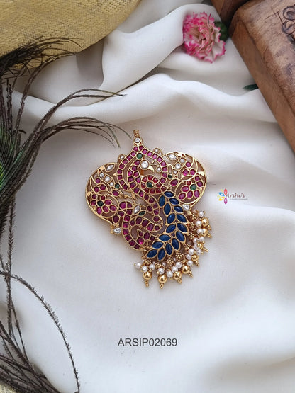 Peacock Kemp Red and Blue Stone Pendant