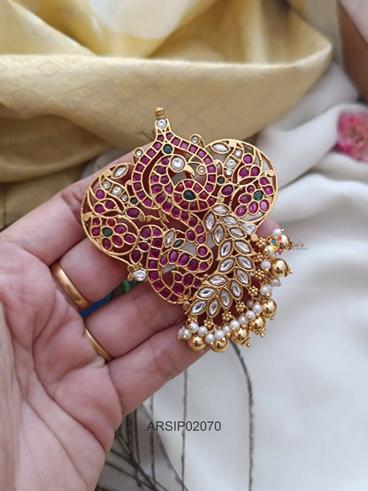 Peacock Kemp Red and White Kundan Stone Pendant