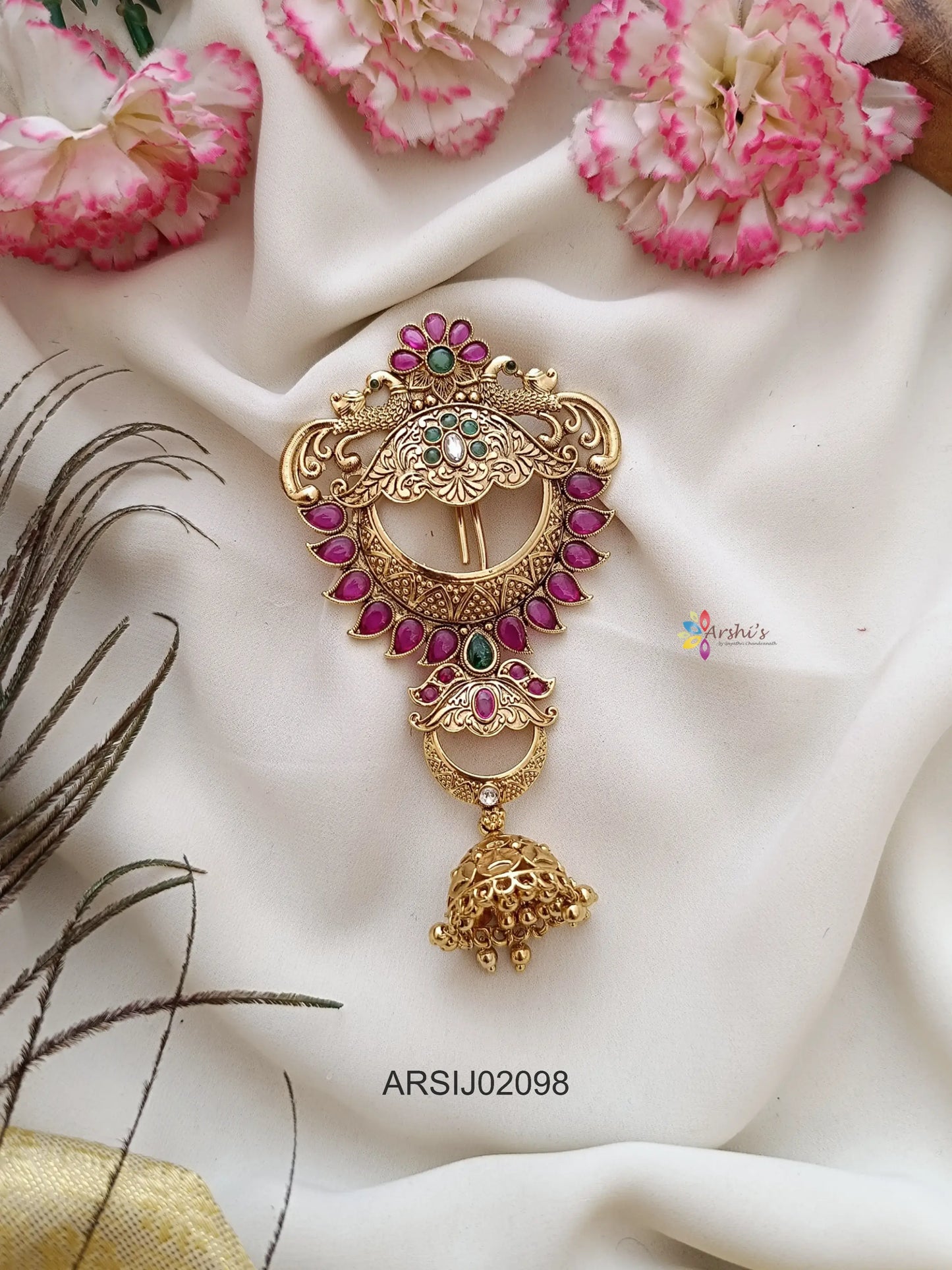 Peacock and Mango Kemp Stone Hair Brooch