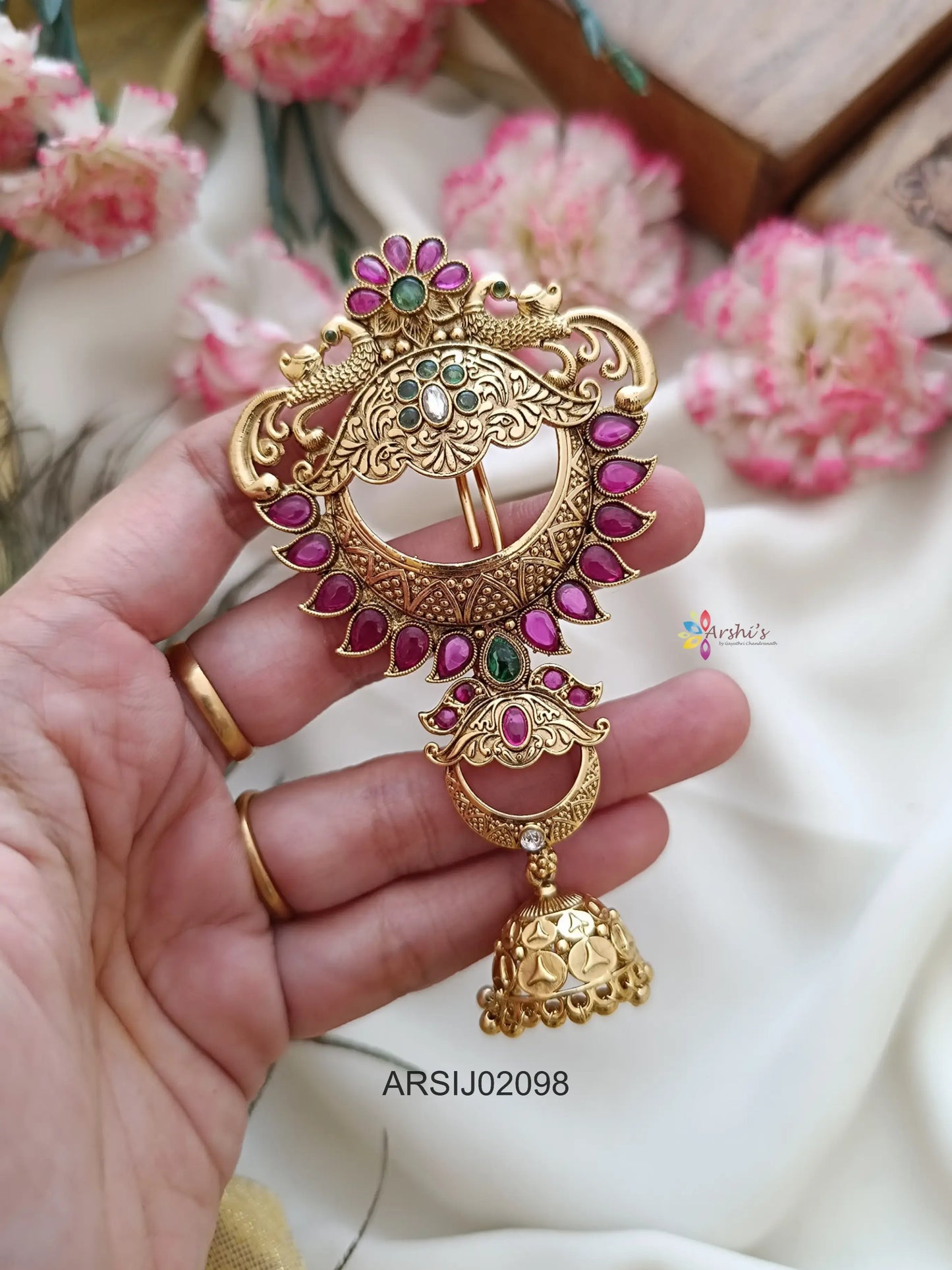 Peacock and Mango Kemp Stone Hair Brooch