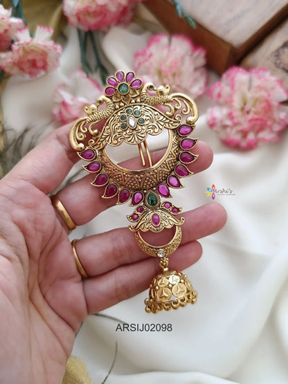 Peacock and Mango Kemp Stone Hair Brooch