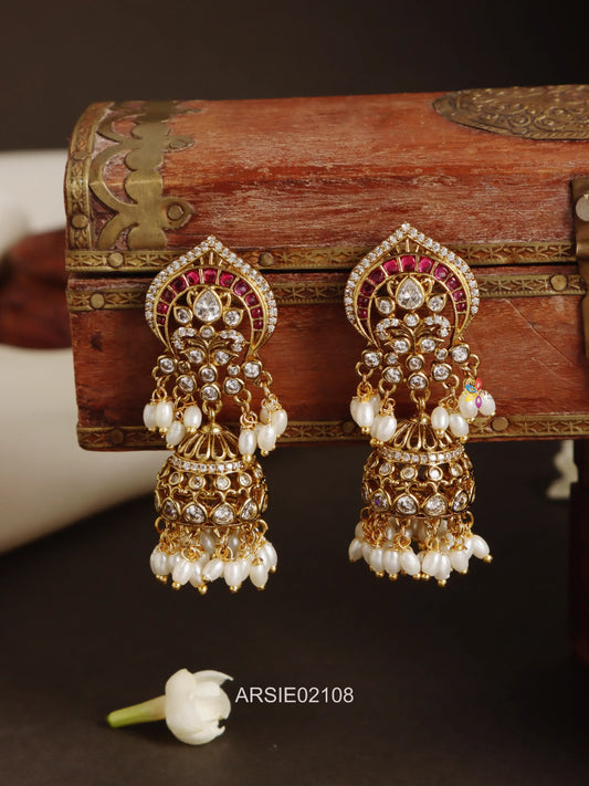 Stone and Rice Pearl Jhumka