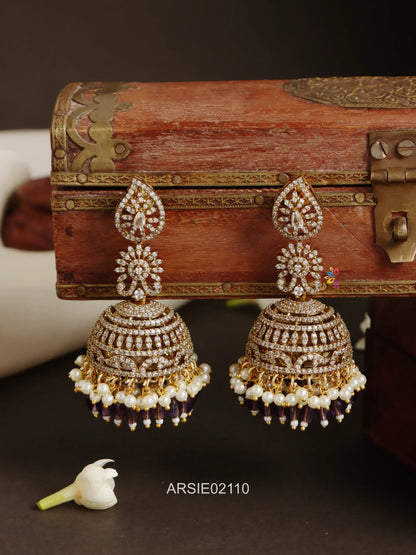AD Stone Pearl Bead Hangging Jhumka