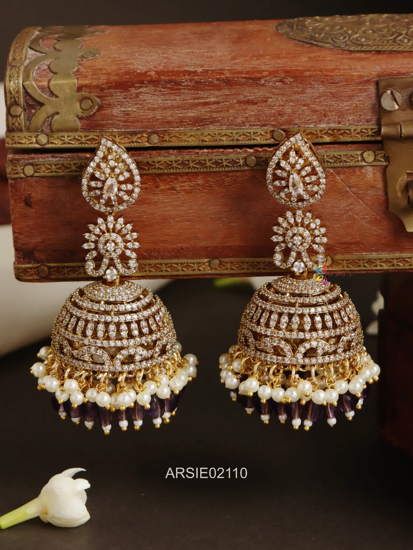 AD Stone Pearl Bead Hangging Jhumka