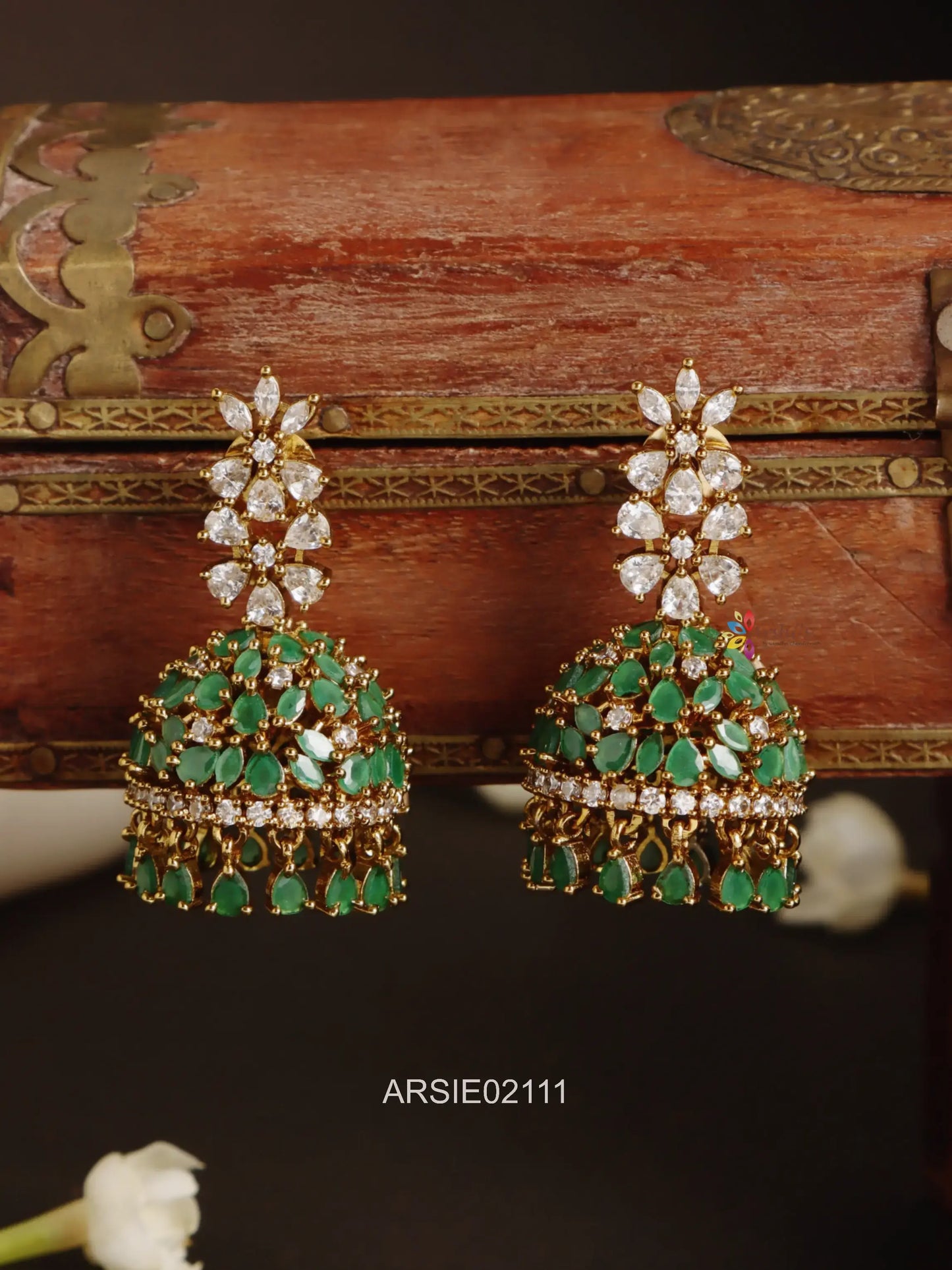 White and Green Stone Jhumka