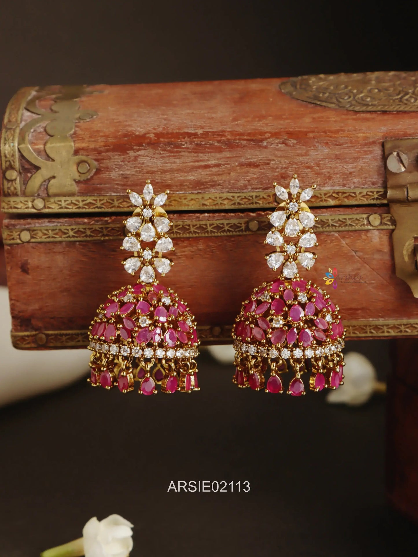 White and Red Stone Jhumka