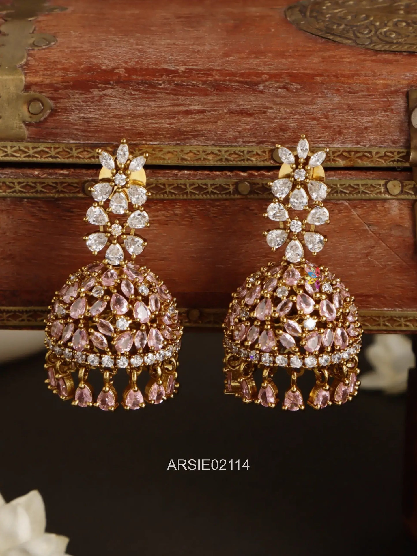 White and Rose Gold Jhumka