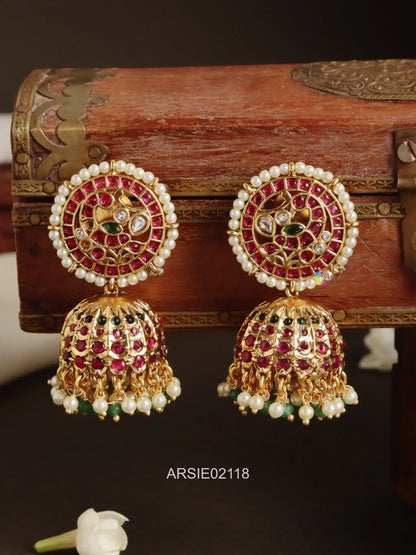 Kundan Pearl Hangging Meenakari Jhumka