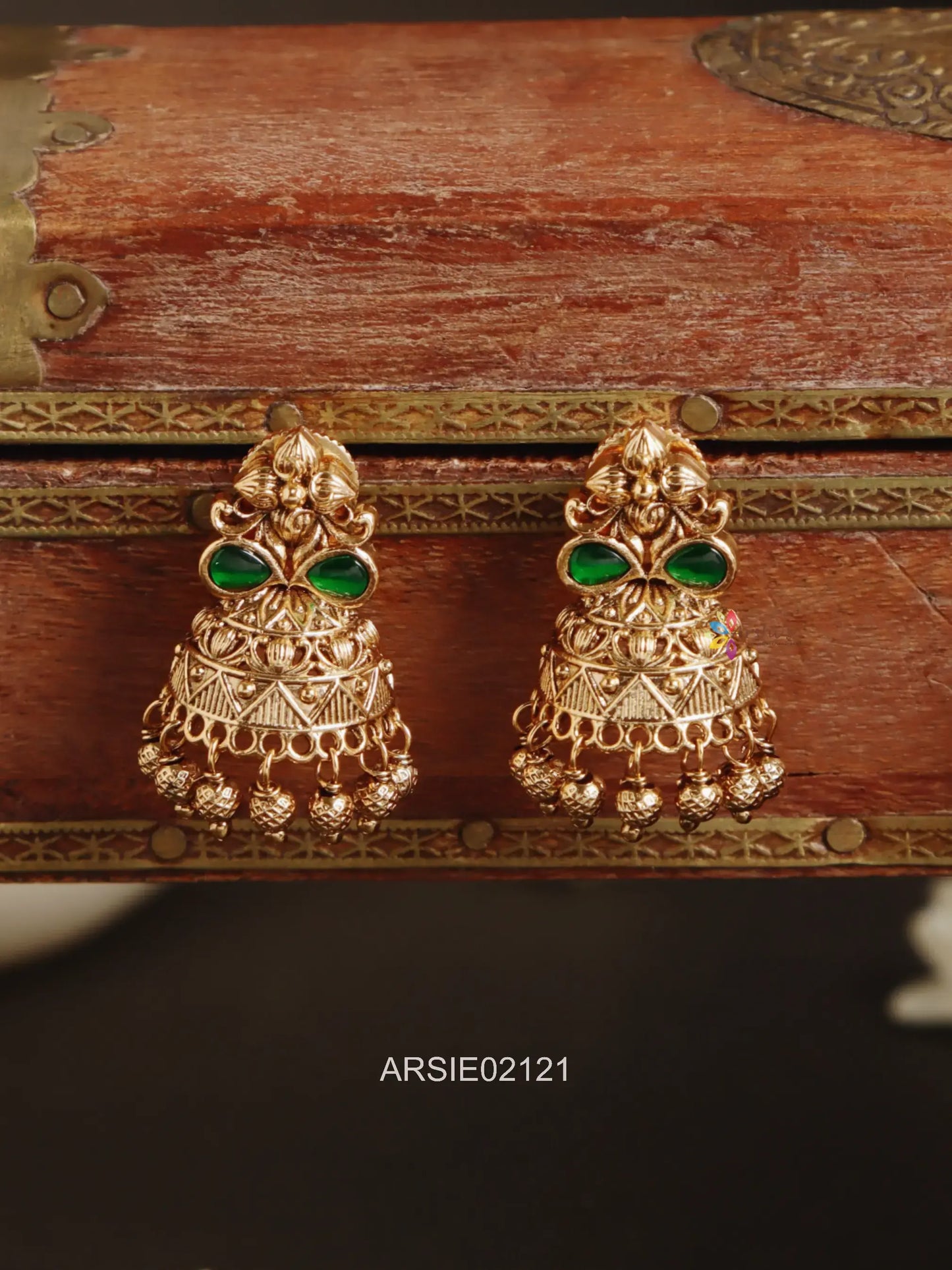 Antique Green Stone Jhumka